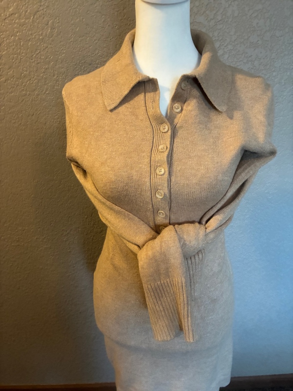 Knit Sweater Dress in Camel - Picture 2 of 4